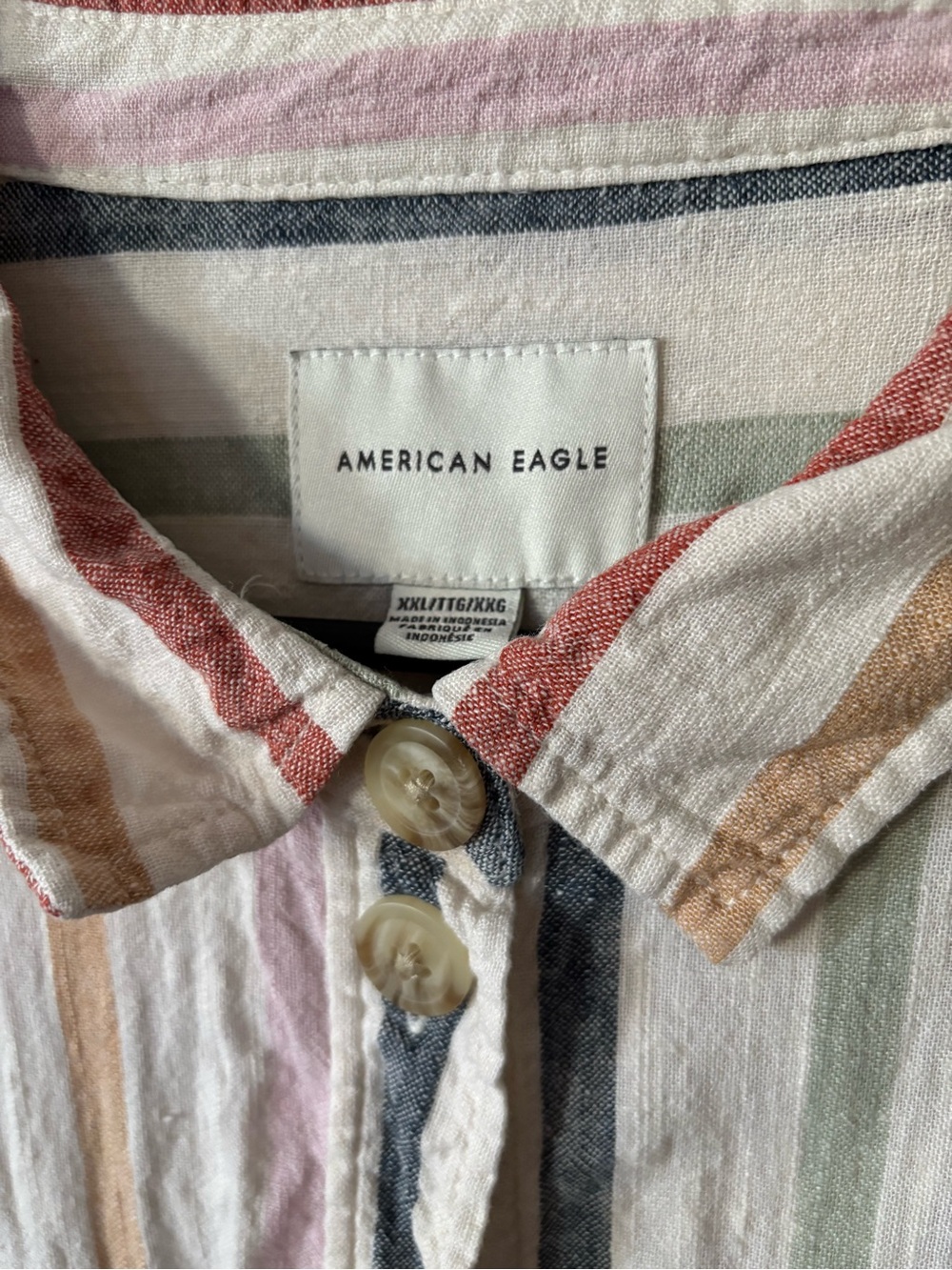 American Eagle Cropped Long Sleeve Button-Down in Rainbow Stripe XXL - Picture 2 of 6